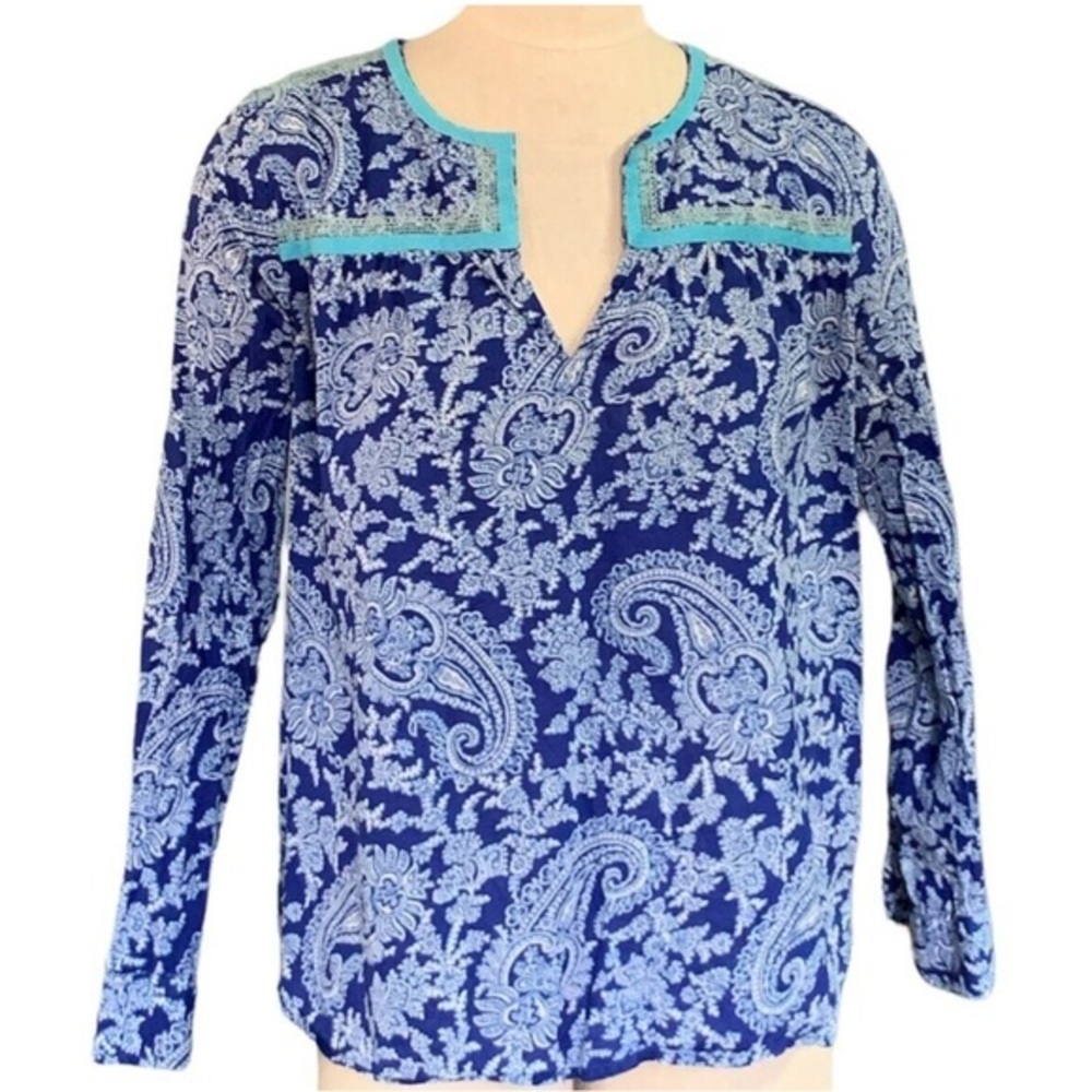 🇪🇸🐠j. Crew Factory tunic top Paisley blue white embroidered XXS